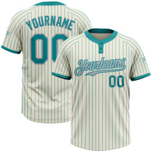 Load image into Gallery viewer, Custom Cream Teal Pinstripe Gray Two-Button Unisex Softball Jersey