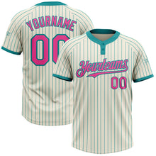 Load image into Gallery viewer, Custom Cream Teal Pinstripe Pink Two-Button Unisex Softball Jersey