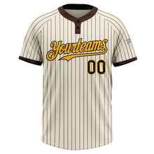 Load image into Gallery viewer, Custom Cream Brown Pinstripe Gold Two-Button Unisex Softball Jersey