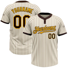 Load image into Gallery viewer, Custom Cream Brown Pinstripe Gold Two-Button Unisex Softball Jersey