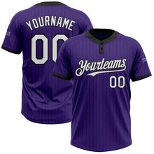 Load image into Gallery viewer, Custom Purple Black Pinstripe White Two-Button Unisex Softball Jersey