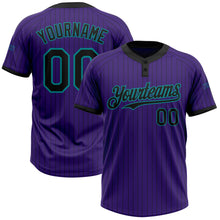 Load image into Gallery viewer, Custom Purple Black Pinstripe Teal Two-Button Unisex Softball Jersey