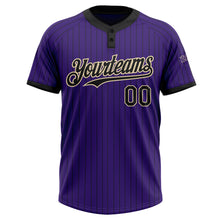 Load image into Gallery viewer, Custom Purple Black Pinstripe Cream Two-Button Unisex Softball Jersey