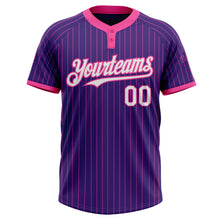 Load image into Gallery viewer, Custom Purple Pink Pinstripe White Two-Button Unisex Softball Jersey