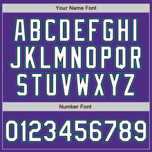 Load image into Gallery viewer, Custom Purple Teal Pinstripe White-Black Two-Button Unisex Softball Jersey