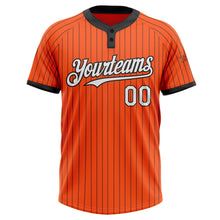 Load image into Gallery viewer, Custom Orange Black Pinstripe White Two-Button Unisex Softball Jersey