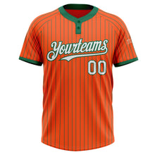 Load image into Gallery viewer, Custom Orange Kelly Green Pinstripe White Two-Button Unisex Softball Jersey