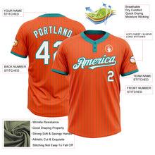 Load image into Gallery viewer, Custom Orange Teal Pinstripe White Two-Button Unisex Softball Jersey