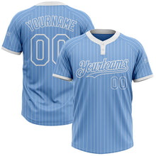 Load image into Gallery viewer, Custom Light Blue White Pinstripe White Two-Button Unisex Softball Jersey