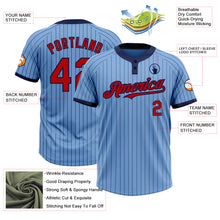 Load image into Gallery viewer, Custom Light Blue Navy Pinstripe Red Two-Button Unisex Softball Jersey