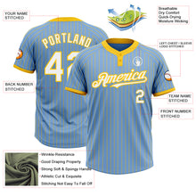 Load image into Gallery viewer, Custom Light Blue Yellow Pinstripe White Two-Button Unisex Softball Jersey