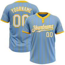 Load image into Gallery viewer, Custom Light Blue Yellow Pinstripe White Two-Button Unisex Softball Jersey