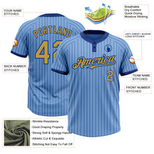 Load image into Gallery viewer, Custom Light Blue Royal Pinstripe Old Gold Two-Button Unisex Softball Jersey