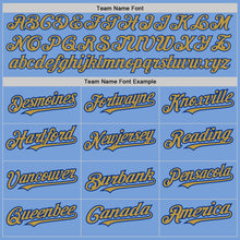 Load image into Gallery viewer, Custom Light Blue Royal Pinstripe Old Gold Two-Button Unisex Softball Jersey