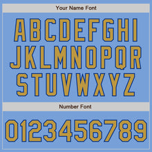 Load image into Gallery viewer, Custom Light Blue Royal Pinstripe Old Gold Two-Button Unisex Softball Jersey