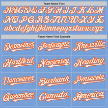 Load image into Gallery viewer, Custom Light Blue Orange Pinstripe White Two-Button Unisex Softball Jersey