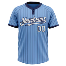 Load image into Gallery viewer, Custom Light Blue Navy Pinstripe White Two-Button Unisex Softball Jersey