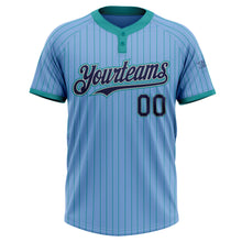 Load image into Gallery viewer, Custom Light Blue Teal Pinstripe Navy-Gray Two-Button Unisex Softball Jersey