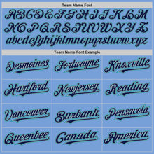 Load image into Gallery viewer, Custom Light Blue Teal Pinstripe Navy-Gray Two-Button Unisex Softball Jersey