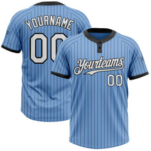 Load image into Gallery viewer, Custom Light Blue Black Pinstripe White Two-Button Unisex Softball Jersey