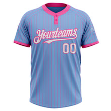 Load image into Gallery viewer, Custom Light Blue Pink Pinstripe White Two-Button Unisex Softball Jersey