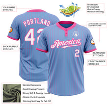 Load image into Gallery viewer, Custom Light Blue Pink Pinstripe White Two-Button Unisex Softball Jersey