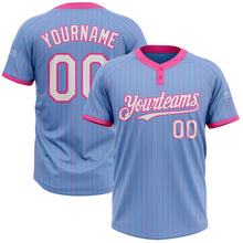 Load image into Gallery viewer, Custom Light Blue Pink Pinstripe White Two-Button Unisex Softball Jersey