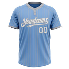 Load image into Gallery viewer, Custom Light Blue Gray Pinstripe White Two-Button Unisex Softball Jersey