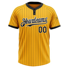 Load image into Gallery viewer, Custom Gold Black Pinstripe White Two-Button Unisex Softball Jersey