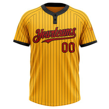 Load image into Gallery viewer, Custom Gold Black Pinstripe Red Two-Button Unisex Softball Jersey