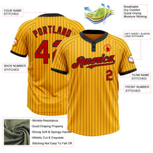 Load image into Gallery viewer, Custom Gold Black Pinstripe Red Two-Button Unisex Softball Jersey