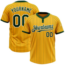 Load image into Gallery viewer, Custom Gold Green Pinstripe White Two-Button Unisex Softball Jersey