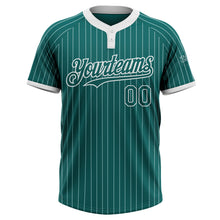 Load image into Gallery viewer, Custom Teal White Pinstripe White Two-Button Unisex Softball Jersey