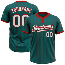 Load image into Gallery viewer, Custom Teal Red Pinstripe White Two-Button Unisex Softball Jersey