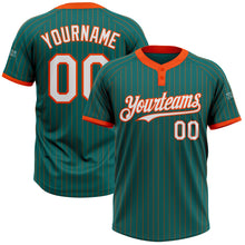 Load image into Gallery viewer, Custom Teal Orange Pinstripe White Two-Button Unisex Softball Jersey