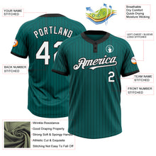 Load image into Gallery viewer, Custom Teal Black Pinstripe White Two-Button Unisex Softball Jersey