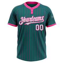 Load image into Gallery viewer, Custom Teal Pink Pinstripe White Two-Button Unisex Softball Jersey