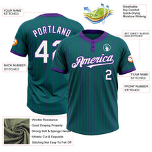 Load image into Gallery viewer, Custom Teal Purple Pinstripe White Two-Button Unisex Softball Jersey