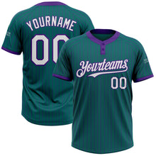 Load image into Gallery viewer, Custom Teal Purple Pinstripe White Two-Button Unisex Softball Jersey