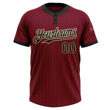 Load image into Gallery viewer, Custom Crimson Black Pinstripe Cream Two-Button Unisex Softball Jersey