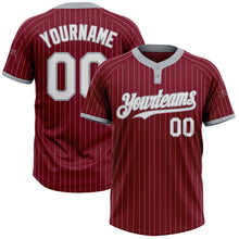 Load image into Gallery viewer, Custom Crimson Gray Pinstripe White Two-Button Unisex Softball Jersey