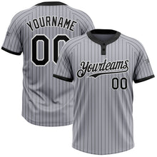 Load image into Gallery viewer, Custom Gray Black Pinstripe White Two-Button Unisex Softball Jersey