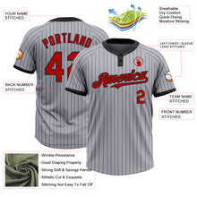 Load image into Gallery viewer, Custom Gray Black Pinstripe Red Two-Button Unisex Softball Jersey