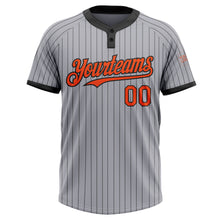 Load image into Gallery viewer, Custom Gray Black Pinstripe Orange Two-Button Unisex Softball Jersey