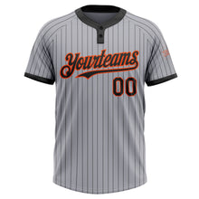 Load image into Gallery viewer, Custom Gray Black Pinstripe Orange Two-Button Unisex Softball Jersey