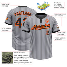 Load image into Gallery viewer, Custom Gray Black Pinstripe Orange Two-Button Unisex Softball Jersey