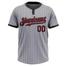 Load image into Gallery viewer, Custom Gray Black Pinstripe Crimson Two-Button Unisex Softball Jersey