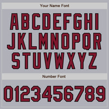 Load image into Gallery viewer, Custom Gray Black Pinstripe Crimson Two-Button Unisex Softball Jersey