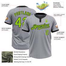 Load image into Gallery viewer, Custom Gray Black Pinstripe Neon Green Two-Button Unisex Softball Jersey