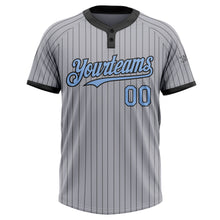 Load image into Gallery viewer, Custom Gray Black Pinstripe Light Blue Two-Button Unisex Softball Jersey